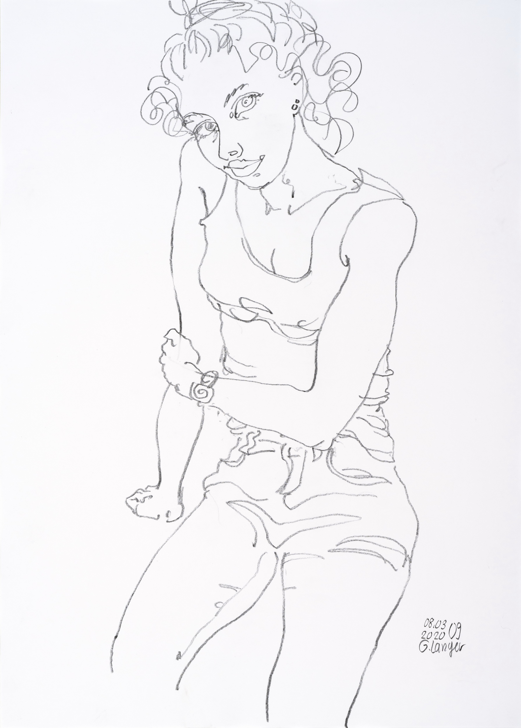 Gunter Langer, Sitzendes Mädchen, 2020, Zeichenpapier, 70 x 50 cm